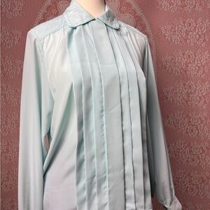 Vintage 70s Embroidered Mint Blouse – Prairie Cottagecore Top sz M